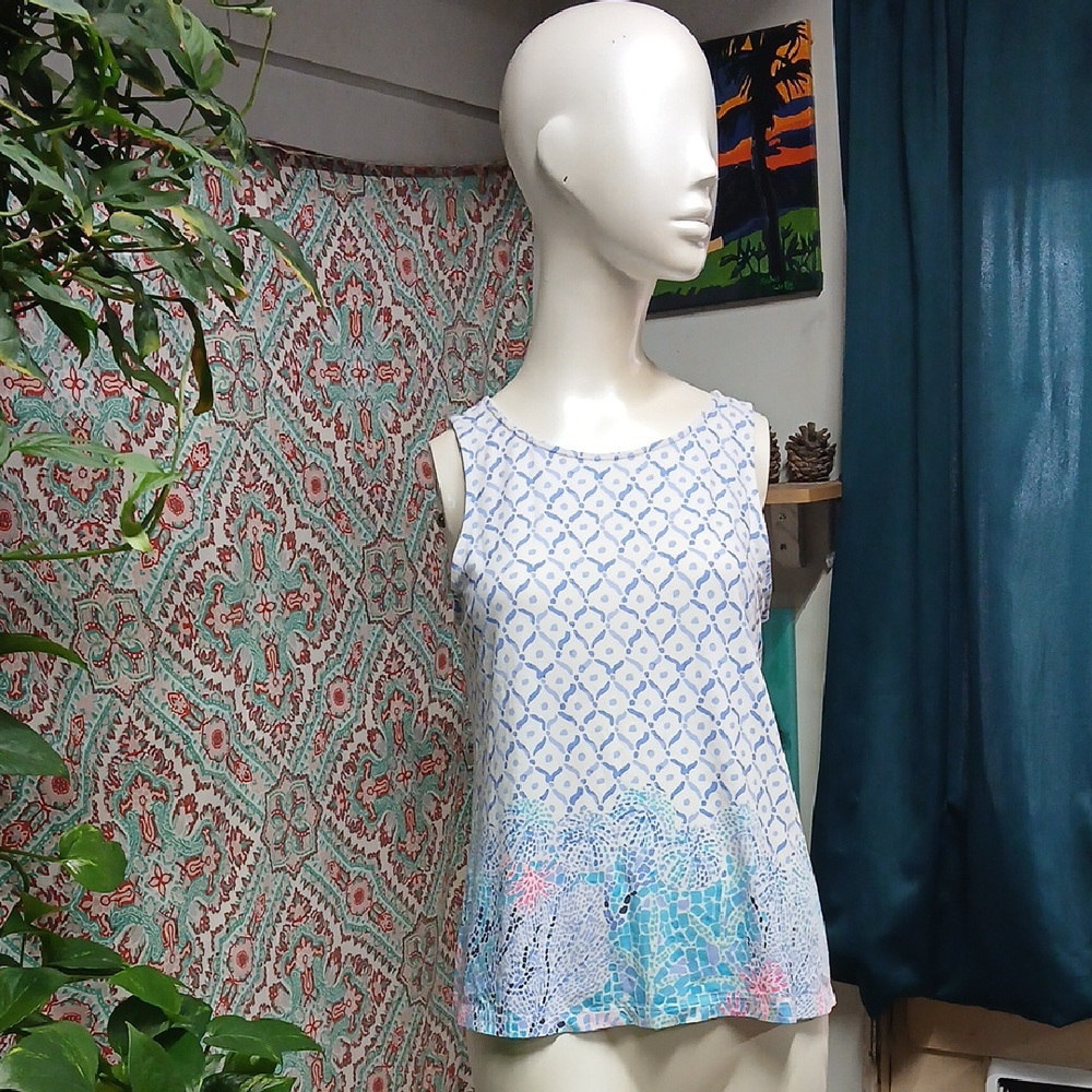 Lilly Pulitzer Kristen Sea La Vie Geometric Tank Top, Size S